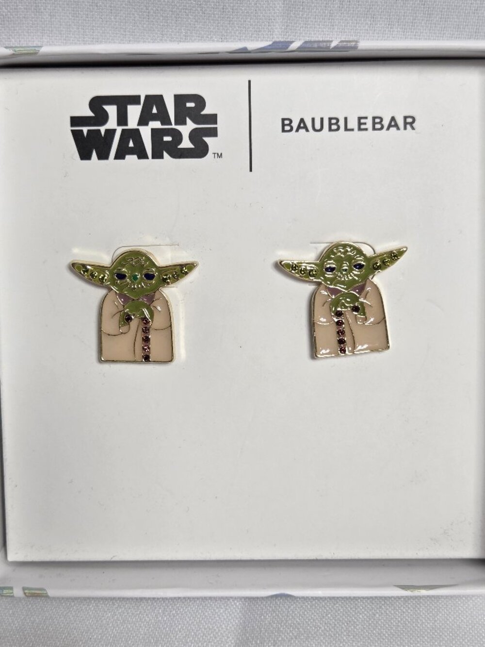 Star Wars x BaubleBar Grogu Yoda Enamel Crystal Stud Earrings New In Box